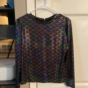 Allegra K Sparkly Disco Party Shiny Glitter Top